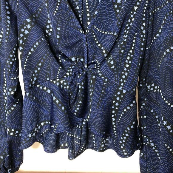BCBGeneration Womens Star Print Long Sleeve Blouse Top Navy Blue Black Small - Picture 4 of 7